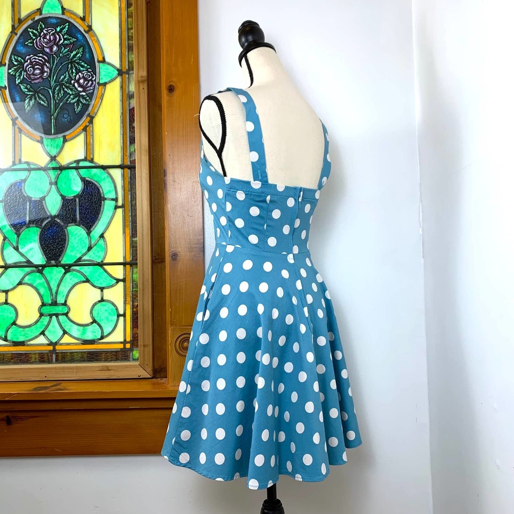 Vintage 90s Pinup Rockabilly Polka-dot Mini USA Made Dress - Picture 4 of 10